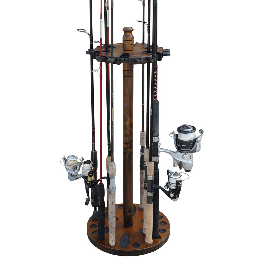 Rush Creek Creations Round 24 Fishing Rod Rack with Dual Rod Clips - No Tool Assembly - Water Resistant, dark (38-3002)