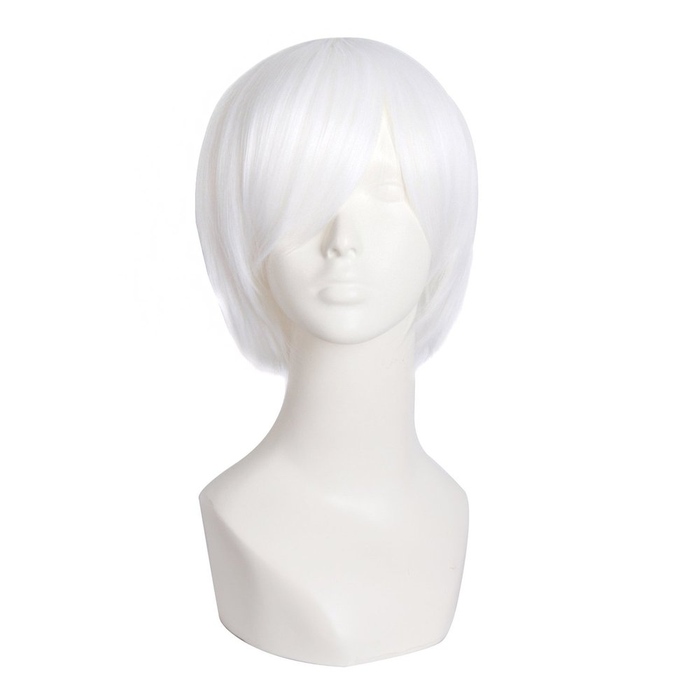 MapofBeauty Men's Short Straight Fashion Cosplay Costume Wig (White)