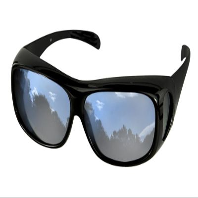LensCovers Large Slim Polarized Wraparound Sunglasses | Wear Over Sunglasses to Cover Eyeglasses or Prescription Glasses | Black Frame Reflective Lens| Fitover for Glasses up to 5 11/16'' X 1 7/8''