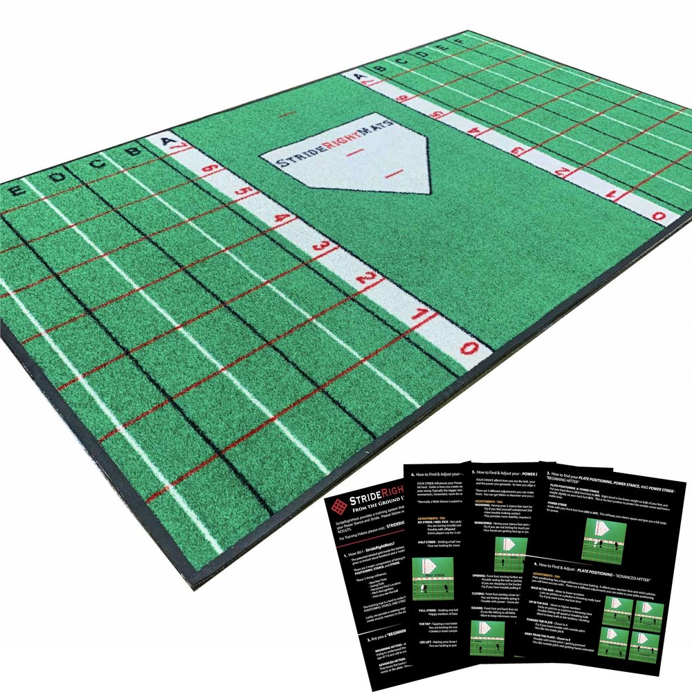Stride Right Hitting Mat Training System | 2-in-1 Baseball & Softball Batting Mat with Instructional Guide for Stance, Stride & Setup | Improve Swing Mechanics & Consistency