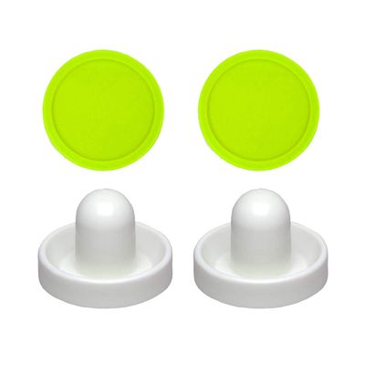 2 Commercial Hockey Fluorescent White Goalies with 2 Large Green Air Pucks