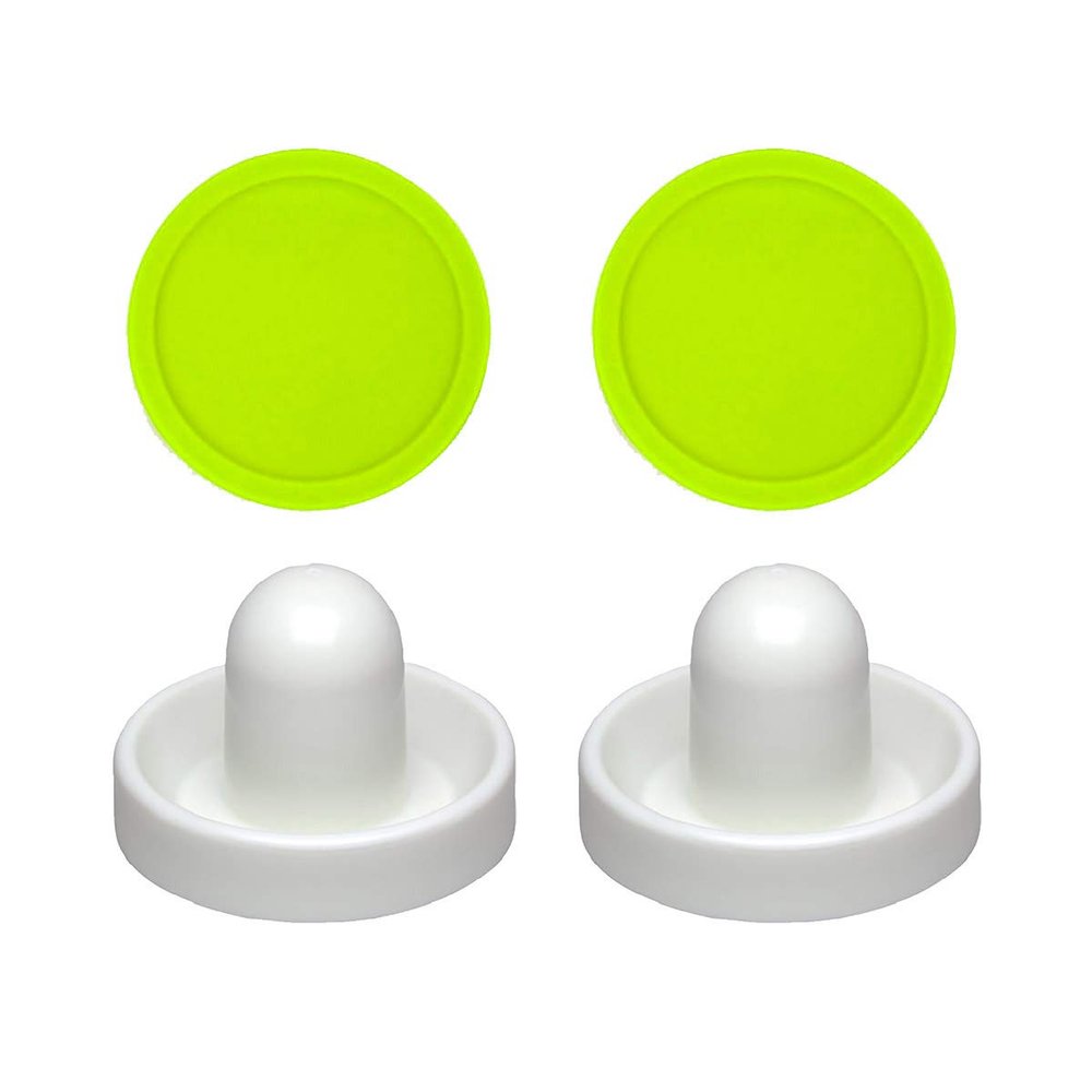 2 Commercial Hockey Fluorescent White Goalies with 2 Large Green Air Pucks
