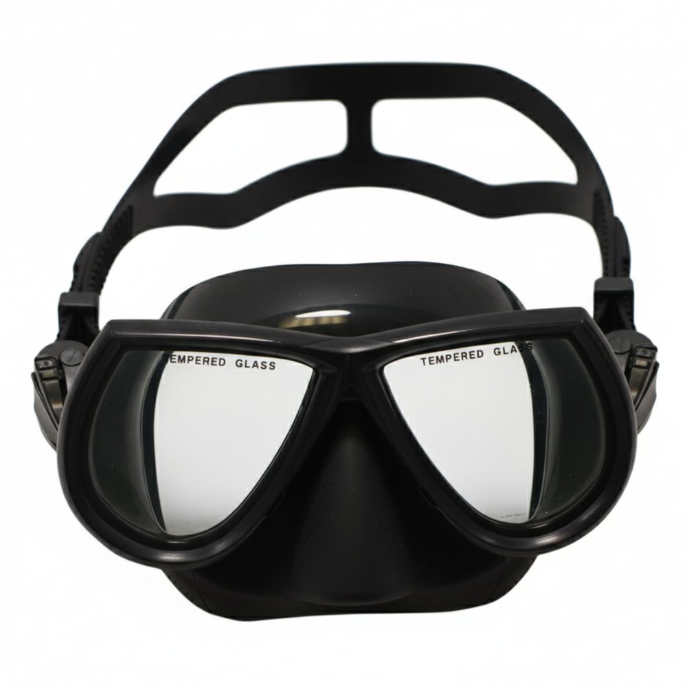 Scuba Choice Black Dive Mask  Low Volume for Scuba Diving, Spearfishing & Free Diving, Tempered Glass Lenses, Adjustable Strap, Perfect for Narrow Faces, 4-3/4" Silicone Skirt