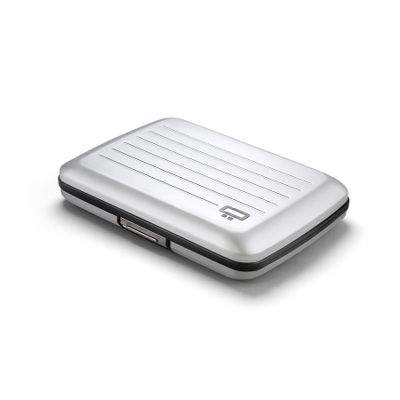 GON -DESIGNS- Aluminum card holder with metal lock, RFID protection against fraud and demagnetization, compact wallet, Smart Case OSLO model (Aluminum Silver)