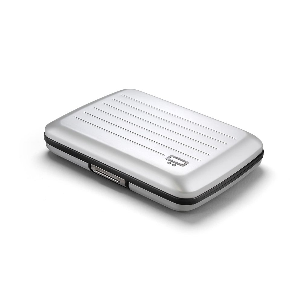GON -DESIGNS- Aluminum card holder with metal lock, RFID protection against fraud and demagnetization, compact wallet, Smart Case OSLO model (Aluminum Silver)