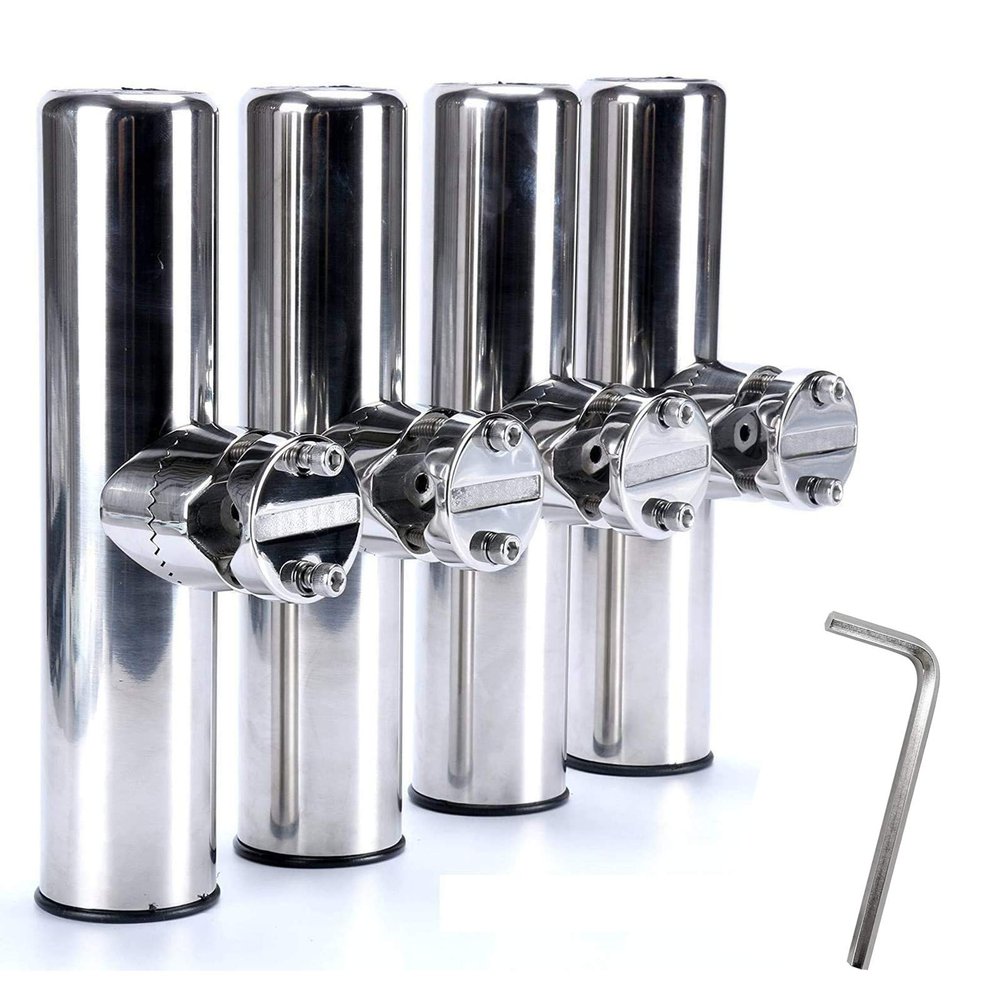 Amarine Made 4Pcs Marine Grade Stainless Steel Rail Mounted Clamp on Fishing Rod Holder for Rails 1" to 1-1/4"