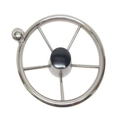 Pactrade Marine Destroyer 11" S.S Steering Wheel Control Knob Black Cap 5 Spoke