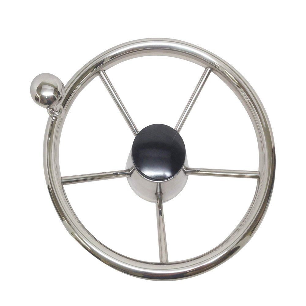 Pactrade Marine Destroyer 11" S.S Steering Wheel Control Knob Black Cap 5 Spoke