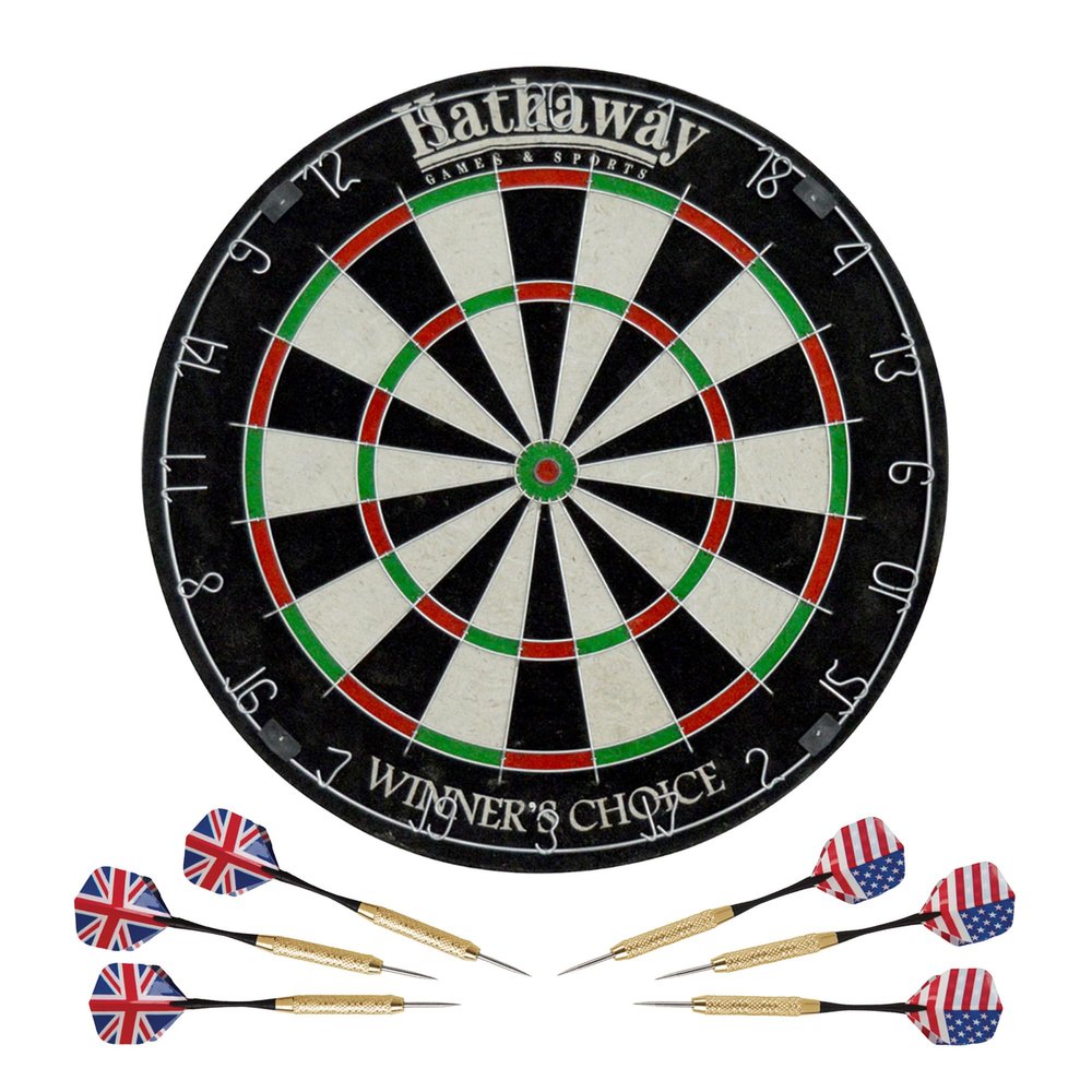 Hathaway Winners Choice 18-in Professional Bristle Dartboard for Adults  Regulation Size Steel Tip Dart Board  Includes Self Healing Sisal Fiber Board, Rotatable Outer Ring & 6 Steel-Tip Darts