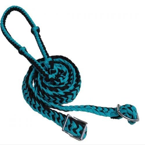 Showman 7' Braided Knotted Nylon Roping Barrel Racing Contest Reins (Teal/Black)