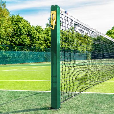 Vermont Square Tennis Posts [ITF Regulation] | 76mm Powder Coated Steel  Optional Ground Sockets (Green, Without Ground Sockets)