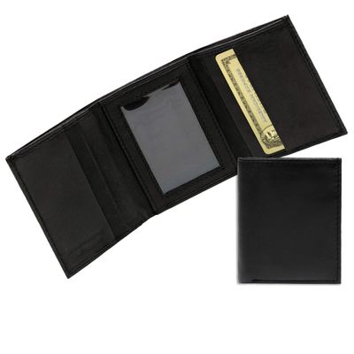 ASHLIN 100% leather Slim Men's Trifold Wallet with 6 Credit Card Pockets, ID Window and Lined Double Billfold - Black [5704-07-01]