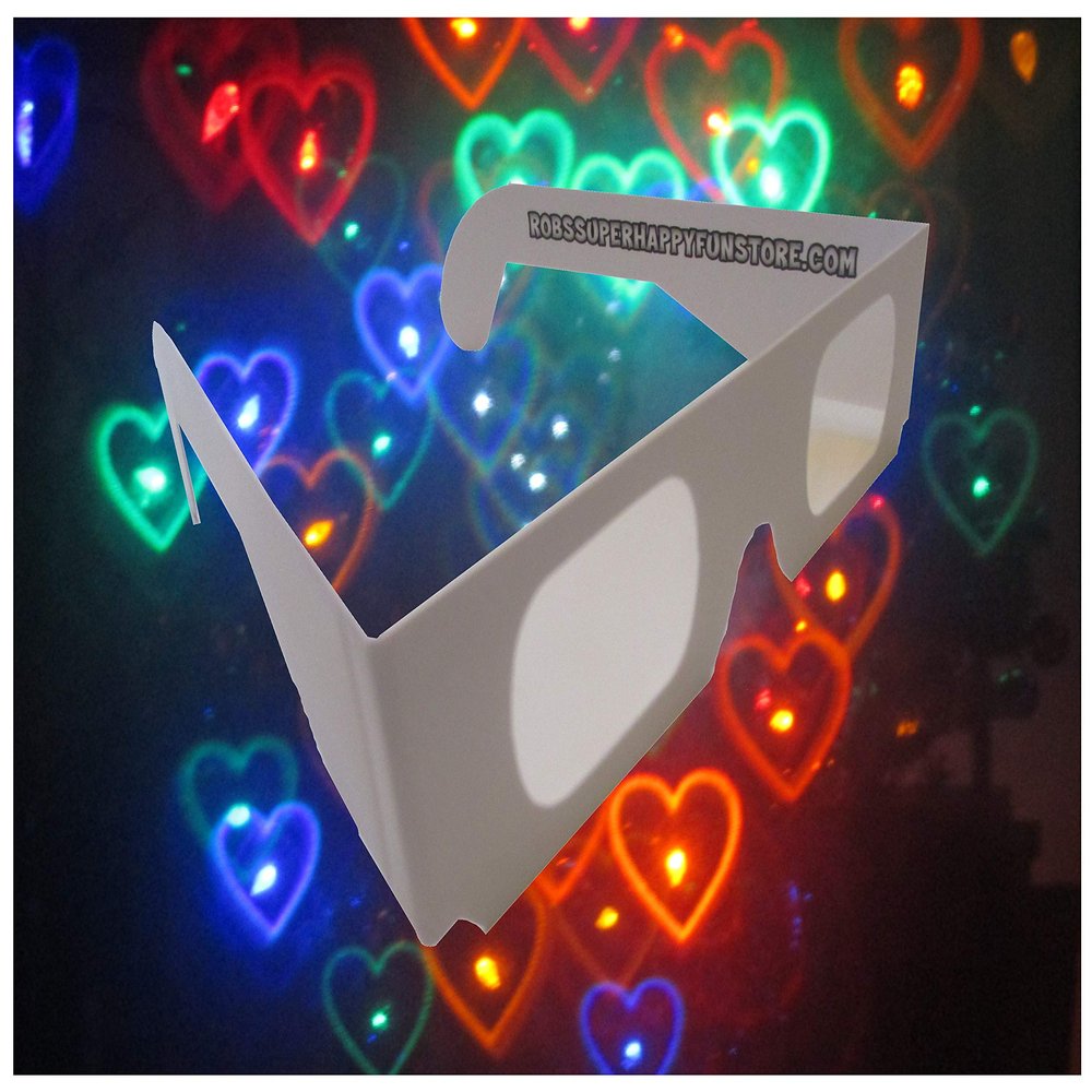 Rob's Super Happy Fun Store Hearts Fireworks Glasses - 50 Diffraction Glasses - Paper Frames - See Beautiful Heart-Shaped Halos Around Points of Light