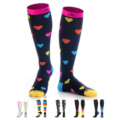 NEWZILL Medical Compression Socks for Women & Men, 20-30 mmHg Knee-High Support for Circulation, All-Day Comfort for Work Travel Running Cycling and Fitness (Heart, S/M)