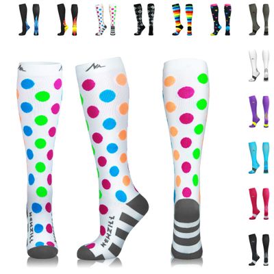 NEWZILL Medical Compression Socks for Women & Men, 20-30 mmHg Knee-High Support for Circulation, All-Day Comfort for Work Travel Running Cycling and Fitness (Polka Dot, S/M)