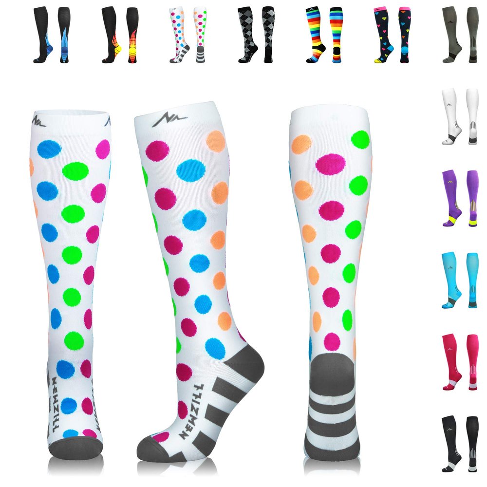 NEWZILL Medical Compression Socks for Women & Men, 20-30 mmHg Knee-High Support for Circulation, All-Day Comfort for Work Travel Running Cycling and Fitness (Polka Dot, S/M)