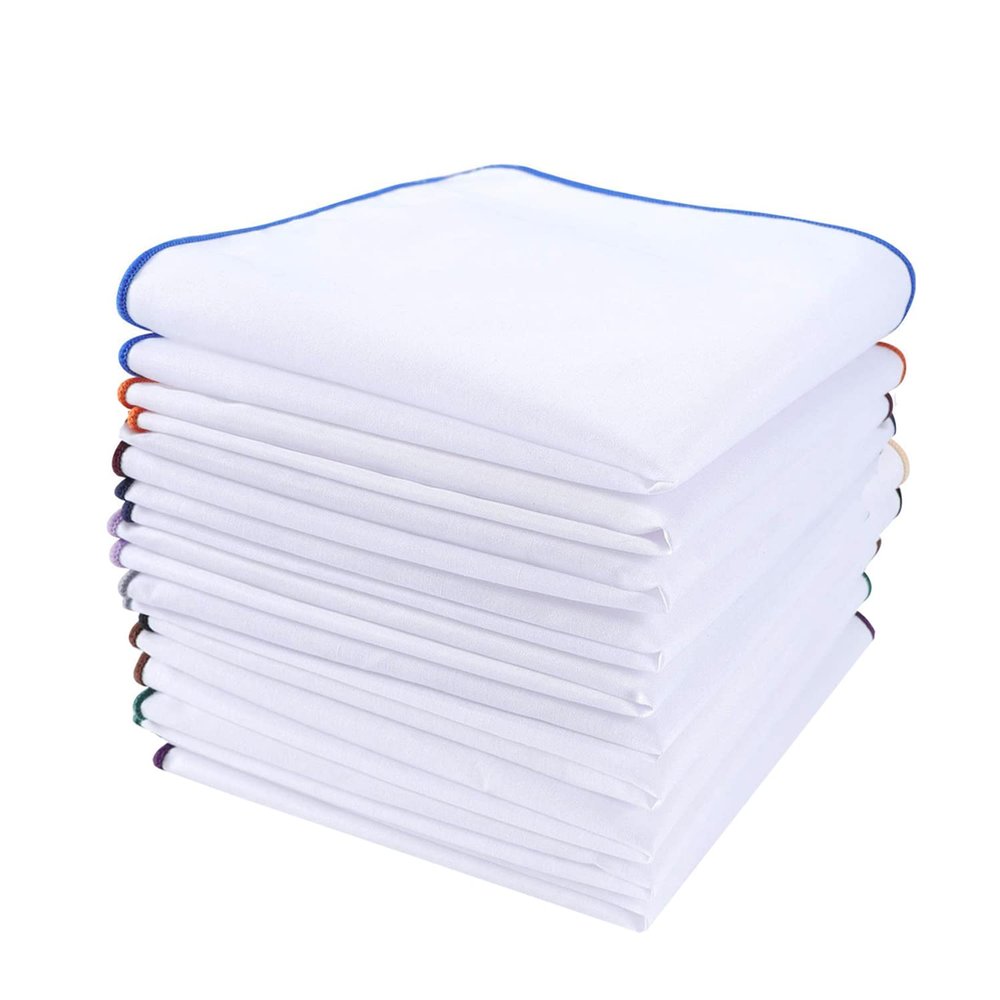 CoCoUSM Mens Solid Cotton White Black Pocket Square Hankies Assorted Pack