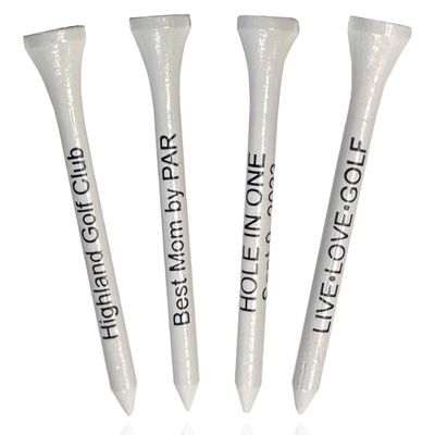 2  Bamboo Golf Tees, Customizable Golf Tees with 24 Characters for Messages Imprinted in Your Chosen Color, Pack of 100,White