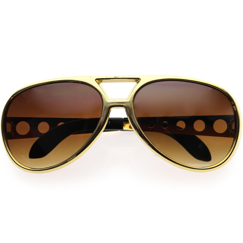 zeroUV Large King Of Rock & Roll Aviator Sunglasses 63mm (Gold/Amber)