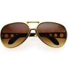 zeroUV Large King Of Rock & Roll Aviator Sunglasses 63mm (Gold/Amber) view 1