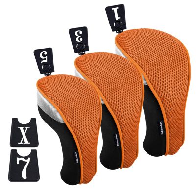 Andux Golf 460cc Driver Fairway Wood Club Head Covers 3pcs/Set Black/Orange