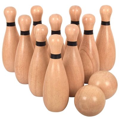 Long game Outdoor Giant Lawn Bowling Games Wooden Lawn Set Fun Sports Games Outside or Indoor for Family Adults and Kids Backyard Skittles Carrying Bag with 10 Pins and 2 Balls(Medium Type)