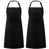 Syntus 2 Pack Adjustable Bib Apron Waterdrop Resistant with 2 Pockets Cooking Kitchen Aprons for Women Men Chef, Black view 1