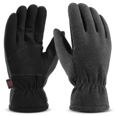OZERO Winter Gloves for Men Women: -20F Deerskin Waterproof Windproof Leather Polar Fleece Cotton Warm Thermal Insulated Womens Mens Gloves Winter Work Running in Cold Weather-XL Gary Black