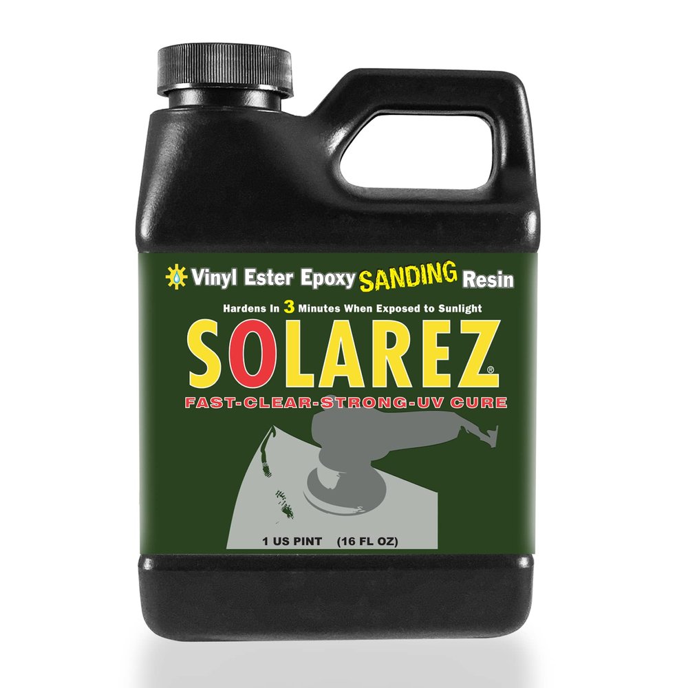 SOLAREZ UV Cure Vinyl Ester Epoxy Sanding Resin ~ for Boat & PWC Repair, Canoes, Kayaks, Fabrication, Woodworking, Pool, SPA, Tub, Equipment, Rapid Proto, USA Made - 4oz (Pint, 4 Sizes)