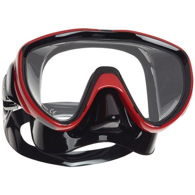 SCUBAPRO Flux Scuba Mask with Ultra Clear Single Lens and Hypoallergenic Silicone Skirt for Diving, Freediving or Snorkeling, Black/Metallic Red