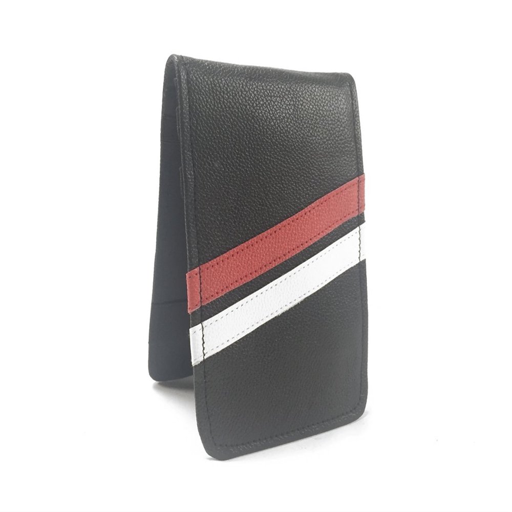 Sunfish Leather Golf Scorecard and Yardage Book Holder Black with Red and White