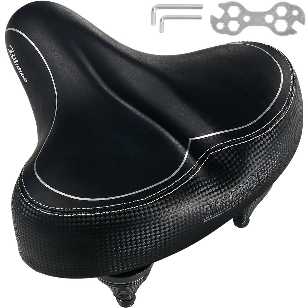 Bikeroo Oversized Bike Seat - Compatible with Peloton, Exercise or Road Bikes - Bicycle Saddle Replacement with Wide Cushion for Men & Womens Comfort