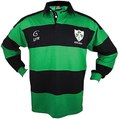 Long sleeve Striped Shamrock Irish Rugby Shirt, Green, Blue, Large