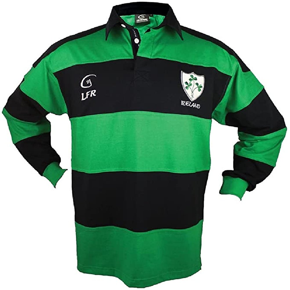 Long sleeve Striped Shamrock Irish Rugby Shirt, Green, Blue, Large