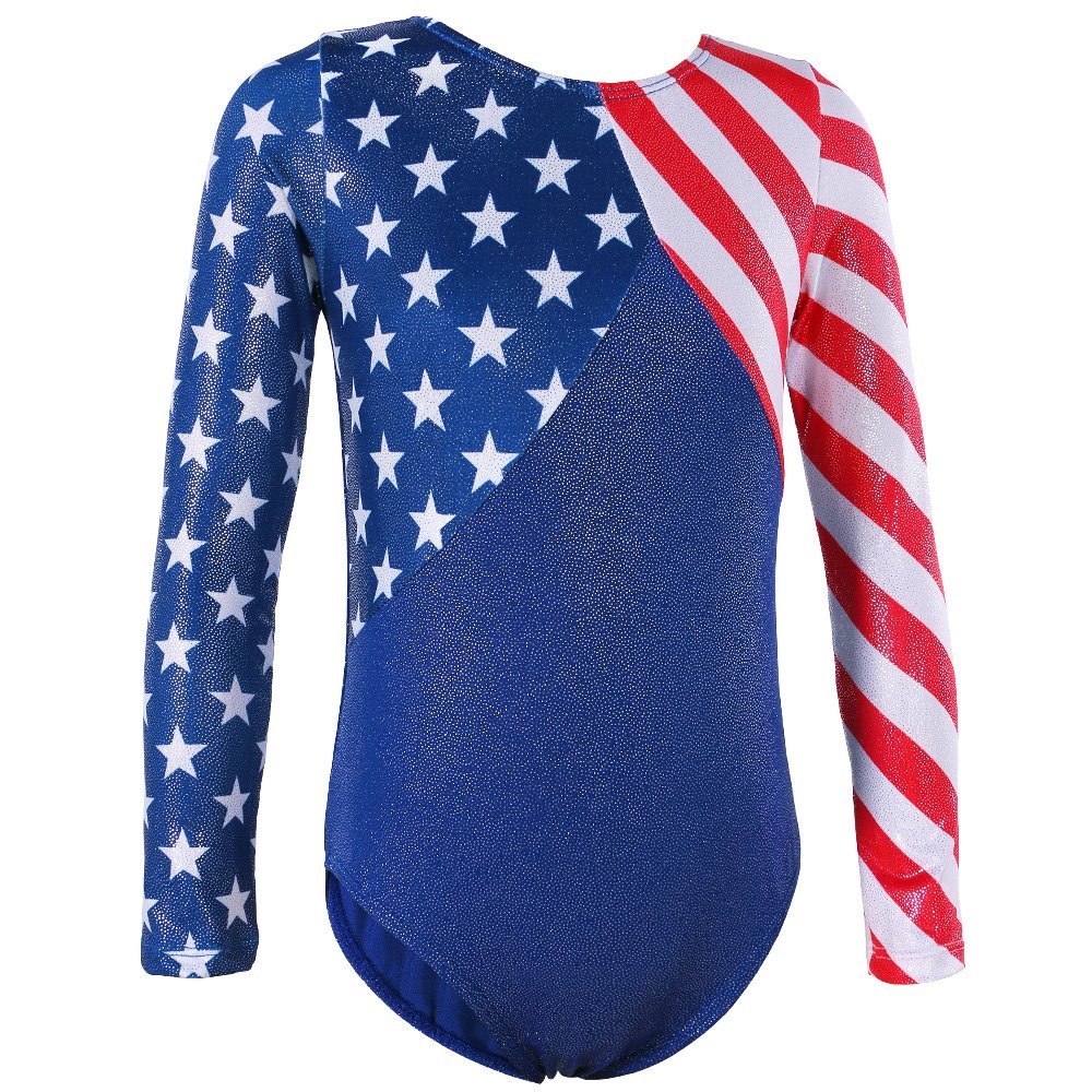 BAOHULU Gymnastics Leotards for Toddler Girls Patriotic Sparkle Red Blue Athletic Dancewear B146_US_14A