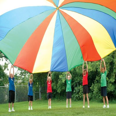 Palos Sports 12 Heavy Duty Kids Parachute with 12 Handles  MultiColor Cooperative Play Canopy for Indoor & Outdoor Group Games  Durable 70D Nylon with Reinforced Handles & Perimeter Webbing