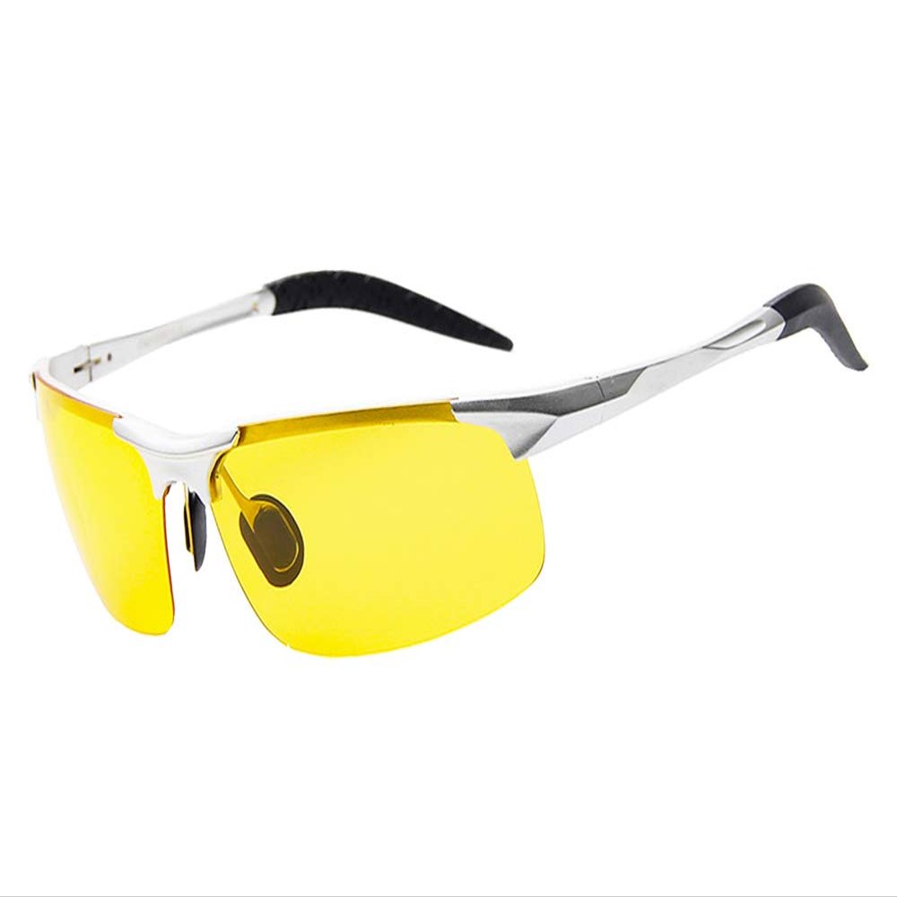 BEISON Night Vision Goggles Driving Glasses Polarized Sunglasses Anti-Glare (Silver, Night Vision Yellow)