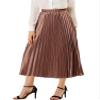 Allegra K Women Pleated Skirt Midi Length Elastic High Waisted A Line Swing Flare Metallic Shirring Party Valentines Skirts Medium Copper view 1