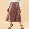 Allegra K Women Pleated Skirt Midi Length Elastic High Waisted A Line Swing Flare Metallic Shirring Party Valentines Skirts Medium Copper view 2