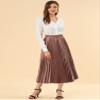 Allegra K Women Pleated Skirt Midi Length Elastic High Waisted A Line Swing Flare Metallic Shirring Party Valentines Skirts Medium Copper view 3