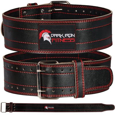 Dark Iron LG Fitness Weight Lifting Belt for Powerlifting Deadlift Training, Premium Black Leather for Core Support Gym Strength Workout