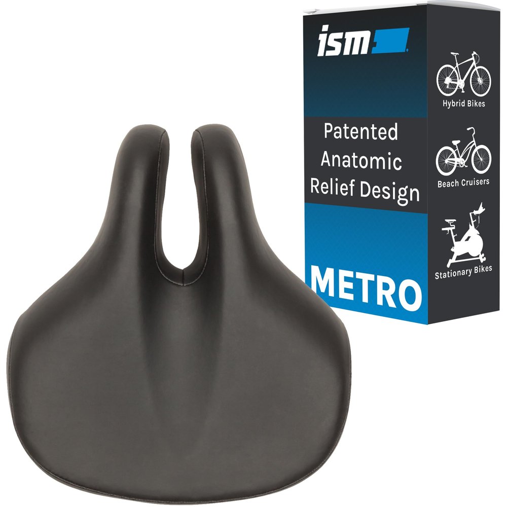 ISM Metro Comfort Bike Seat - Noseless Bike Saddle for Hybrid Bikes, Beach Cruisers, and Stationary Bikes Designed to Reduce Numbness - Wide and Thick Padded Bicycle Seat for Women and Men