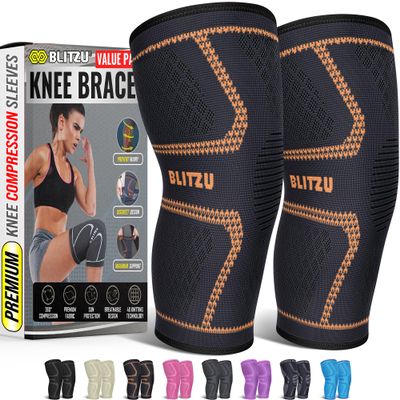 Knee Brace for Meniscus Tear 2 Pack, Knee Compression Sleeve for Men and Women, Knee Support for Arthritis, Swelling, Inflammation, ACL, Pain Relief, Running, Workout, Sports and Recovery Orange M