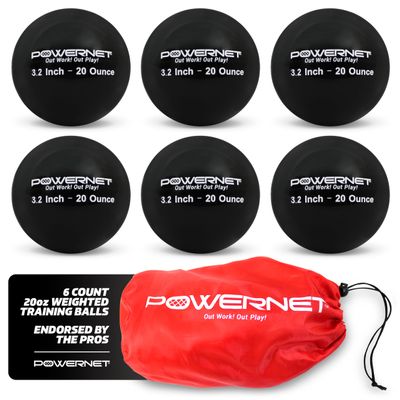 PowerNet 3.2" 6 Pack Weighted Training Balls for Hitting Batting, Build Strength & Muscle, Improve Technique, Training Equipment for Throwing, Softball Size (20 oz - Black)