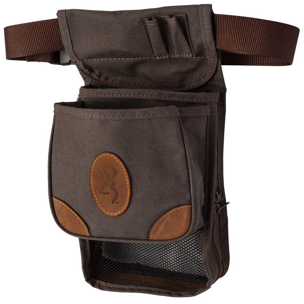 Browning 121388693 Lona, Canvas/Leather Large Deluxe Shell Pouch, Flint/Brown, 6