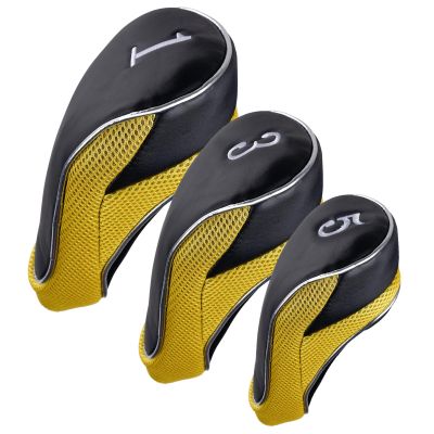 Andux Golf Club Driver Wood Head Covers with Hook & Loop Set of 3 Black/Yellow
