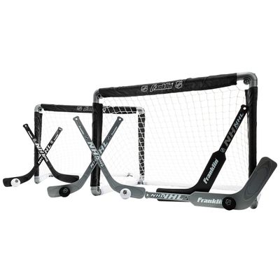 Franklin Sports NHL Mini Hockey Goal Set of 2 - Black - Includes Mini Hockey Goals, 4 Sticks, 2 Goalie Sticks, and 4 Foam Balls