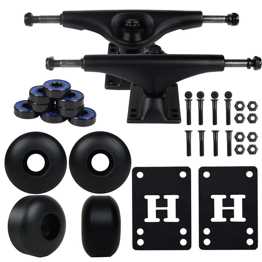 TGM 5.0 Black/Black Skateboard Trucks + 52mm Black Wheels Combo