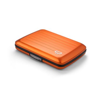 GON -DESIGNS- Aluminum card holder with metal lock, RFID protection against fraud and demagnetization, compact wallet, Smart Case OSLO model (Aluminum Orange)