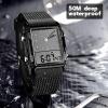 FANMIS Men's Waterproof Rectangle Dial Analog Digital Wrist Watch with Five LED Backlight Color Black view 3